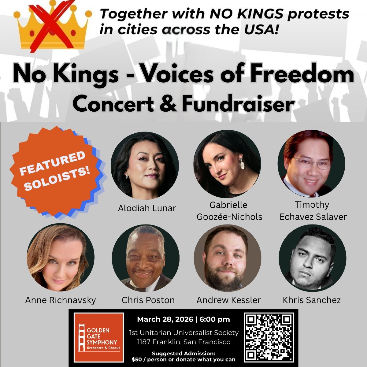 No Kings Concert & Fundraiser with Golden Gate Symphony Soloists